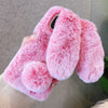 For iPhone 13 Pro Max 3D Cute Long-eared Rabbit Plush Full Coverage Phone Case(Red)