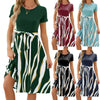 Women Spring Summer Round Neck Splicing Printed Short Sleeve Big Hem Dress, Size: XL(Dark Green)