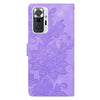For Redmi Note 10 Pro 4G Lace Floral Embossed Magnetic Buckle PU Phone Case With Wrist Strap(Purple)