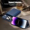 For iPhone 14 Pro Three Fold Card Bag Phone Case with Long Lanyard(Blue)