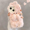 For iPhone 13 mini Hairpin Rabbit Plush Silicone Phone Case(Pink)