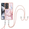 For Samsung Galaxy S25 Ultra 5G Electroplating Marble Dual-side IMD Phone Case with Lanyard(Rose Gold 005)