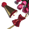 Christmas Pet Hat & Bow Tie Set - Sequined, Cats/Small Dogs