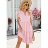 Butterfly Sleeve Layered Hem Dress V-Neck Loose Waist-Cinching Patchwork Dress, Size: S(Pink)