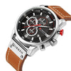 CURREN M8291 Chronograph Watches Casual Leather Watch for Men(White case black face)