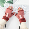 Winter USB Rechargeable Heated Half Palm Adult Gloves, Size: Free Size(Wine Red)