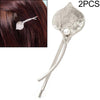 2 PCS Fashion Wedding Hair Jewelry Flower Barrettes Solid Metal Leaf Pearl Hairpins(02 Silver)