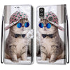 For Alcatel 1L (2021) Coloured Drawing Cross Texture Horizontal Flip PU Leather Case with Holder & Card Slots & Wallet & Lanyard(Slant Hat Blue Mirror Cat)