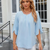 Summer Women Loose Chiffon Blouse Tops Round Neck 5 Points Sleeve Short Sleeve, Size: M(Sky Blue)