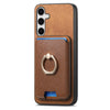 For Samsung Galaxy S25 5G Retro Cross Leather Ring Vertical Insert Card Bag MagSafe Phone Case(Brown)