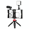 PULUZ 4 in 1 Vlogging Live Broadcast LED Selfie Fill Light Smartphone Video Rig Kits with Microphone + Tripod Mount + Cold Shoe Tripod Head for iPhone, Galaxy, Huawei, Xiaomi, HTC, LG, Google, and Other Smartphones(Red)