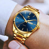 OLEVS 6898 Men Waterproof Luminous Steel Watch Band Quartz Watch(Gold Blue)