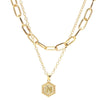 26 Alphabet Double Layer Necklace Hexagonal Letter Pendant Layered Collarbone Chain, Style: N