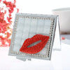 Handmade Diamond Mini Makeup Mirror Portable Double-sided Small Mirror Ruby Red Lips(White Crystal)