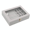 Home Glass Lid Flannel Storage Jewelry Box With Lid(9 Grids Ice Grey)