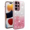 For Samsung Galaxy S22 Ultra 5G Gradient Glitter Flower All-inclusive Phone Case(Pink)