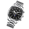 FNGEEN 5800 Men Three Eyes and Six Pins Watch Student Quartz Watch(White Steel Black Surface)