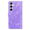 For Samsung Galaxy A55 5G Lace Floral Embossed Magnetic Buckle PU Phone Case With Wrist Strap(Purple)