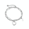 OPK 1106 Cold Style Personalized Double Layer Temperament Peach Heart Pearl Stainless Steel Bracelet, Color: Steel Color
