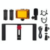 PULUZ 4 in 1 Vlogging Live Broadcast LED Selfie Light Smartphone Video Rig Handle Stabilizer Aluminum Bracket Kits with Microphone + Tripod Mount + Cold Shoe Tripod Head
