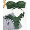 Women  Sexy Lace Up Bandeau Two Pieces Set Bikini Drawstring Tie Side Swimsuit Swimwear, Size: L(Green)