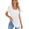 Spring and Summer Square Neck Pleated Short Sleeve Ladies Loose T-Shirt Top, Size: XXL(White)