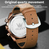 OLEVS 9957 Men Luminous Waterproof Leather Strap Quartz Watch(Black + Rose Gold)