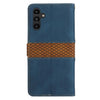 For Samsung Galaxy S24 FE 5G Grid Stitching Leather Phone Case with Lanyard(Blue)
