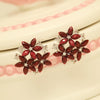 Fashion Zircon Rhinestone 3 Flower Stud Earrings for Women Jewelry, Metal Color:red