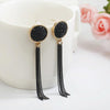Fashion Black Rhinestone Long Drop Earrings For Women Jewelry(BLACK)
