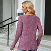 Autumn And Winter Round Neck Button Split Loose Long-Sleeved T-Shirt Top, Size: XXL(Purple Red)