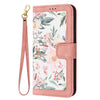 For Samsung Galaxy S22 5G Floral Pattern Leather Phone Case with Lanyard(Pink)