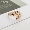 2 PCS Charms Tolive Tree Branch Leaves Adjustable Open Ring for Women(Gold)