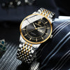 BINBOND B2077 30M Waterproof Quartz Luminous Watch Butterfly Buckle Men's Steel Belt Watch(Inter-gold-Gold)