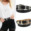 Women Black Leather Western Cowgirl Waist Metal Buckle Waistband New Hot Silver double buckle black bottom
