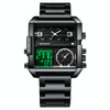 BINBOND B3332 Square Multifunctional Sports Quartz Waterproof Watch(Black Steel-Black-White)