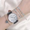 2 PCS Alphabet Number Pattern Leather Strap Watch(Beige)