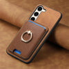 For Samsung Galaxy S23+ 5G Retro Cross Leather Ring Vertical Insert Card Bag MagSafe Phone Case(Brown)