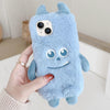 For iPhone 14 Cute Monster Plush TPU Phone Case(Blue Hair Monster)