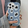 For iPhone 12 Pro Max Creative Multi-hole Black Lace Denim PU Phone Case