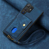 For Samsung Galaxy S25 Ultra 5G Retro Card Wallet Fold Leather Phone Case with Strap(Blue)