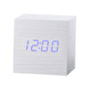 Multicolor Sounds Control Wooden Clock Modern Digital LED Desk Alarm Clock Thermometer Timer White Blue