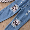 Girls Leopard Print Tube top + Denim Trousers + Hair Band Set, Kid Size:90cm(Leopard)