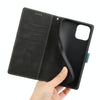 For iPhone 12 / 12 Pro Grid Stitching Leather Phone Case with Lanyard(Black)