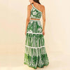 Retro Split Sexy One-Shoulder Swimsuit Chiffon Beach Skirt Swimsuit, Size: XL(Green Suit)