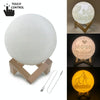 Customized Touch Switch 3-color 3D Print Moon Lamp USB Charging Energy-saving LED Night Light with Wooden Holder Base, Diameter:10cm