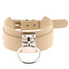European and American Harajuku PU Leather Silver Single Ring Collar Wide Street-Snap Nightclub O-shaped Choker Necklace(Khaki)