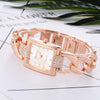 Square Dial Diamond Plated Hollow Alloy Bracelet Strap Quartz Watch for Women(Rose gold white flour)