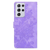 For Samsung Galaxy S21 Ultra 5G Lace Floral Embossed Magnetic Buckle PU Phone Case With Wrist Strap(Purple)