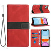 For iPhone 11 Pro Grid Stitching Leather Phone Case with Lanyard(Red)
